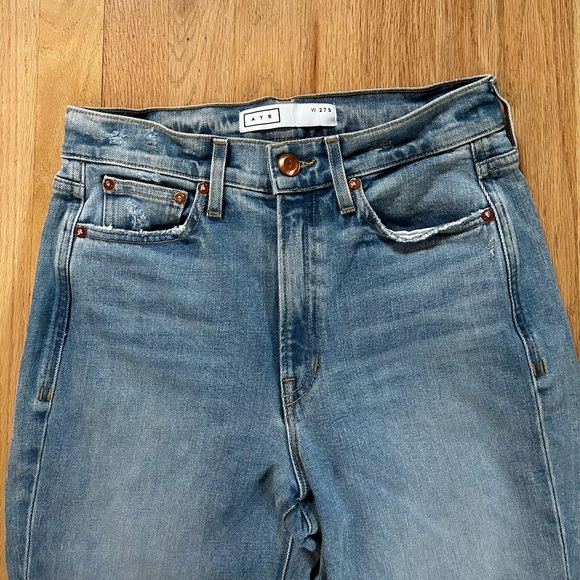 AYR the sugar high rise straight leg jeans classic medium blue denim size 27S - Picture 6 of 14